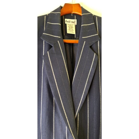 Vtg THAT'S ME Navy Striped Single Button Blazer Retro Women's Sz 90's Sz 9/10 - Picture 7 of 8